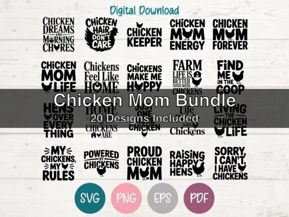 Chicken Mom Bundle: 20 Graphics for T-Shirt Designs