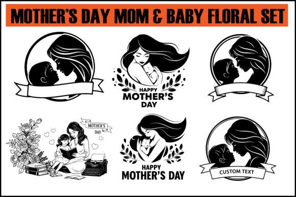 Mother's Day Mom Baby Floral Set: Graphics & Illustrations
